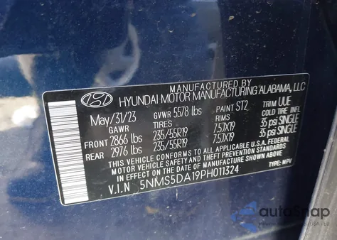 2023 Hyundai Santa Fe Hybrid Limited z USA, uszkodzony, nr VIN 5NMS5DA19PH011324